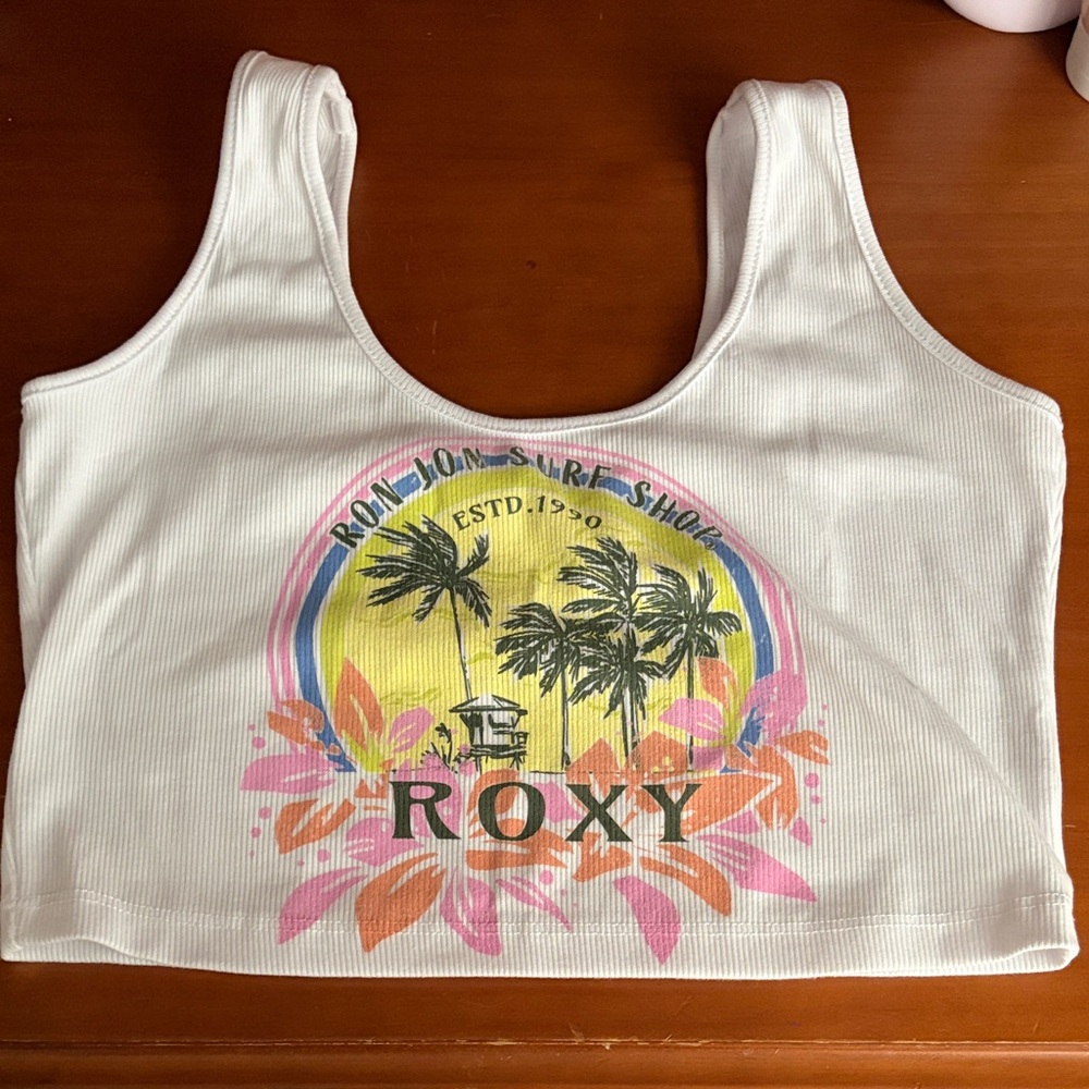 Roxy White Tank with Tropical Graphic